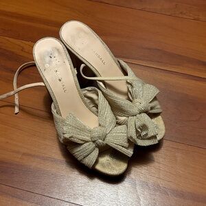 Loeffler Randall Beige Glittery Bow Mules Sz 8.5 M